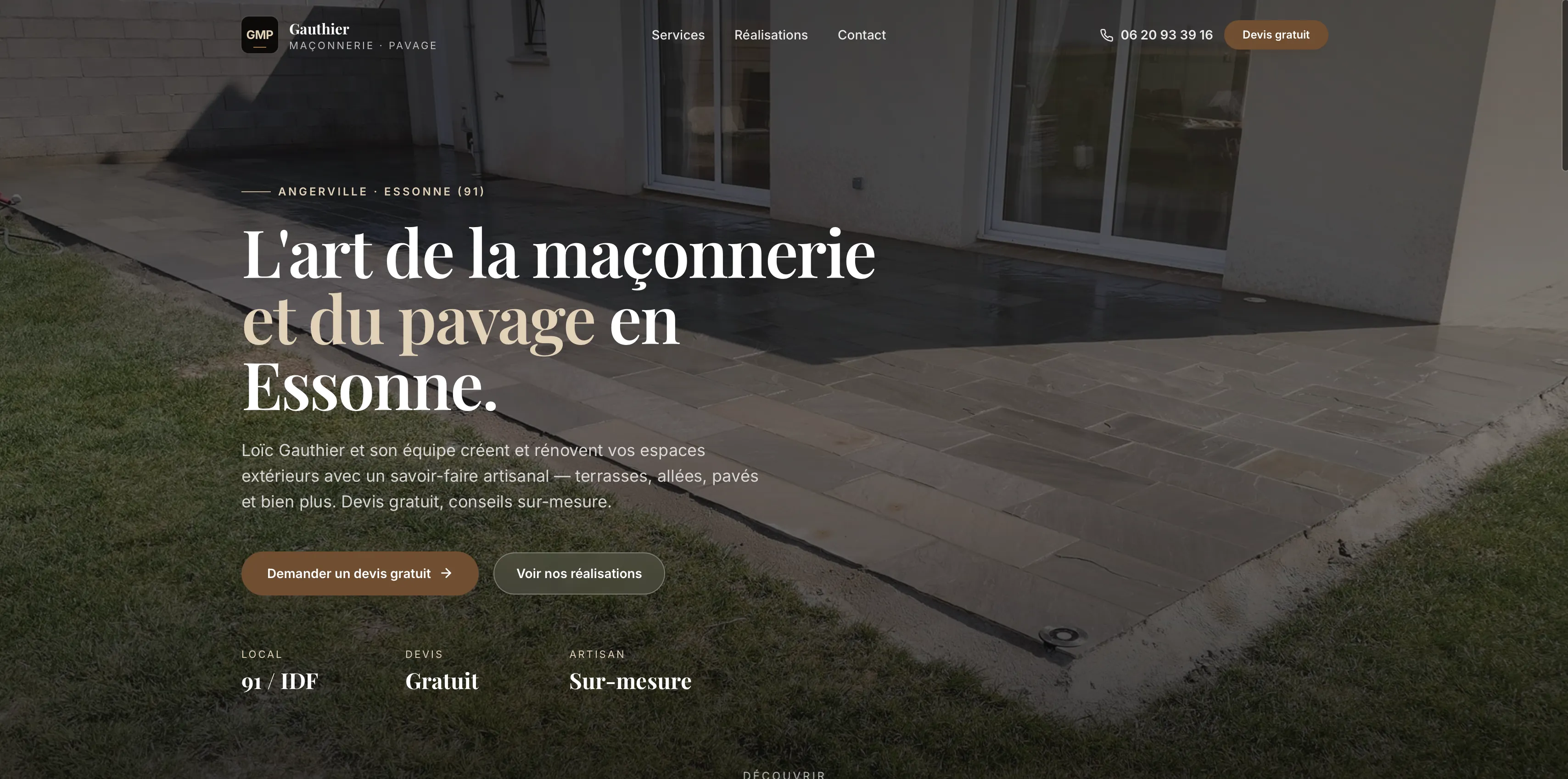 Page d’accueil du site Gauthier Maçonnerie Pavage